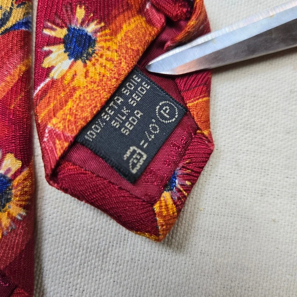 Ermenegildo Zegna Vintage Tie Silk 1990s Orange Navy Floral Made Italy‎ Designer